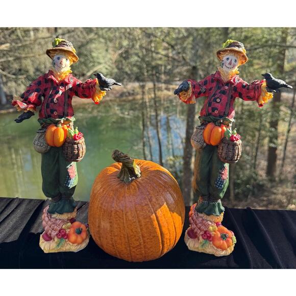 Lenox Harvest Scarecrow Pencil Figurine 12" Set Of 2 -LOOK Carefully Repaired! - Picture 1 of 12